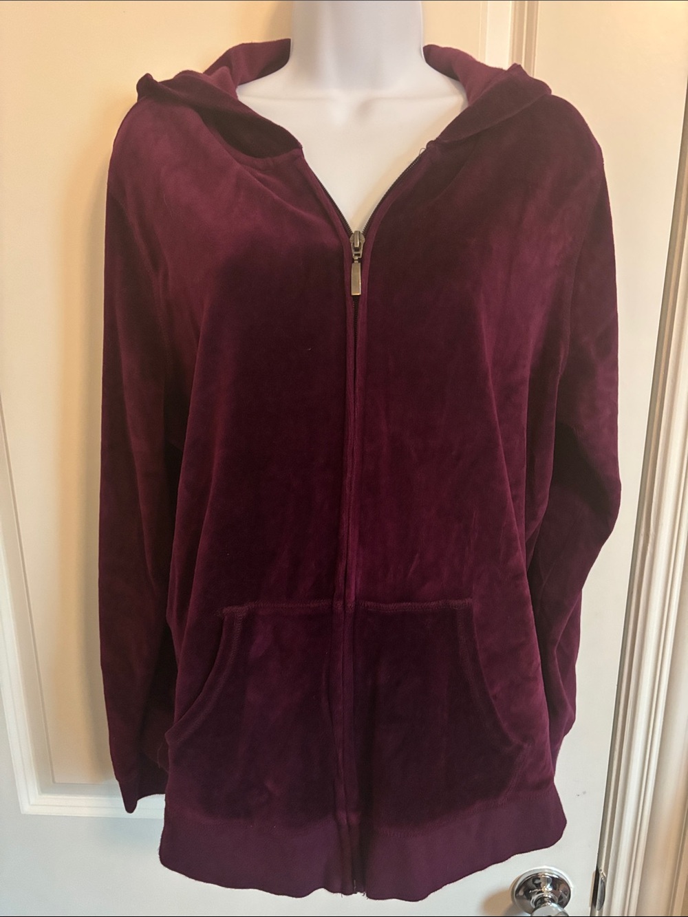 Made For Life Velour Zip-Front Hoodie - Deep Plum XL 161J